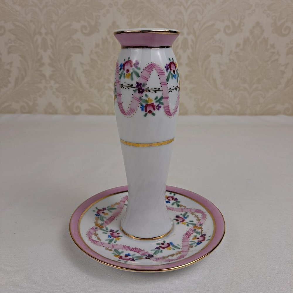 KPM Porcelain Hat Pin Holder Roses and Ribbons Gold Accents Vintage Germany